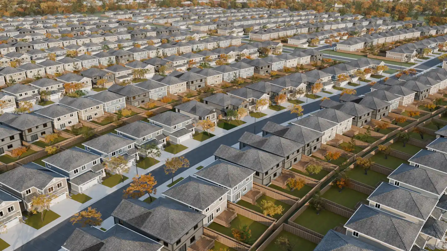 A new suburb with autumn trees